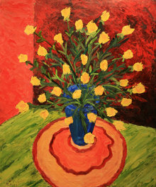 Yellow Roses in a Blue Vase 40x48 
Encaustic on board